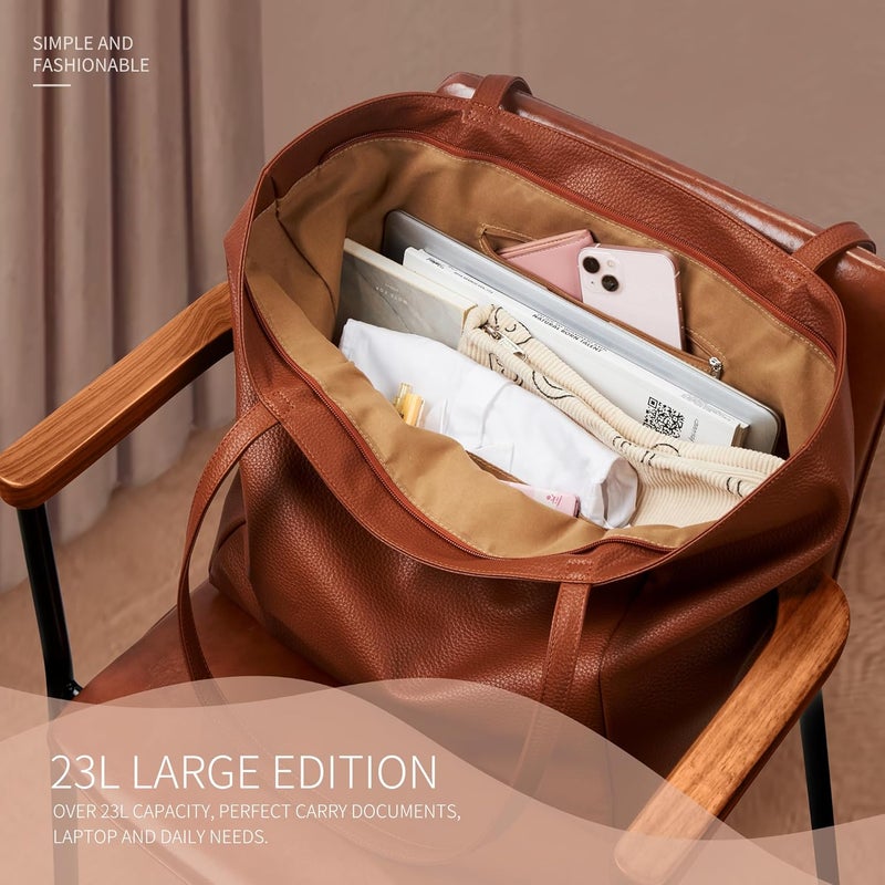KALIDI Large Tote Bag Vegan Leather Casual Zipper Work Bag Weekender Hobo for Women 23L Oversize Shoulder Travel Purse - Image 5
